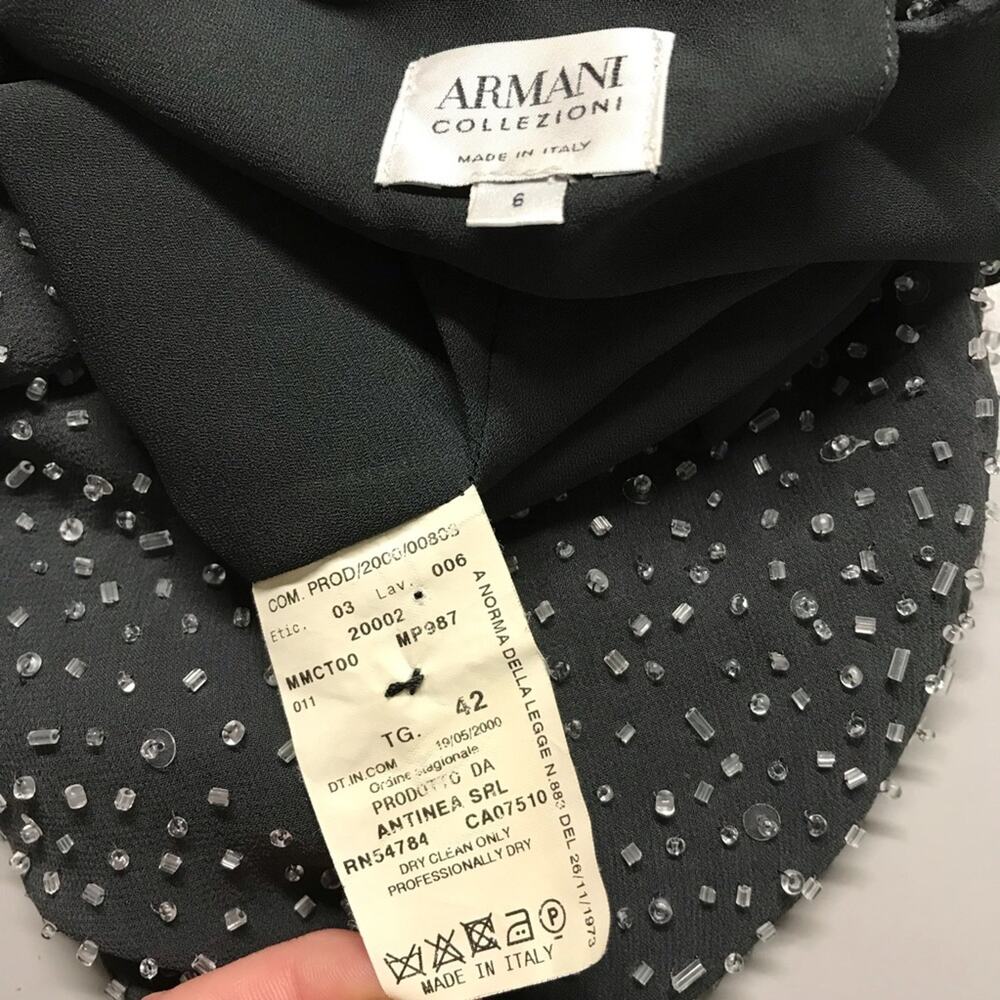 Armani Collezioni Silk Beaded Lined Charcoal Grey Black Sleeveless Evening Top 6 - Picture 9 of 9